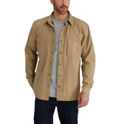 Carhartt Shirts: Men's 102851 253 Dark Khaki Relaxed Fit Canvas Shirt Jacket -Tessvero Sales Store 102851253 1