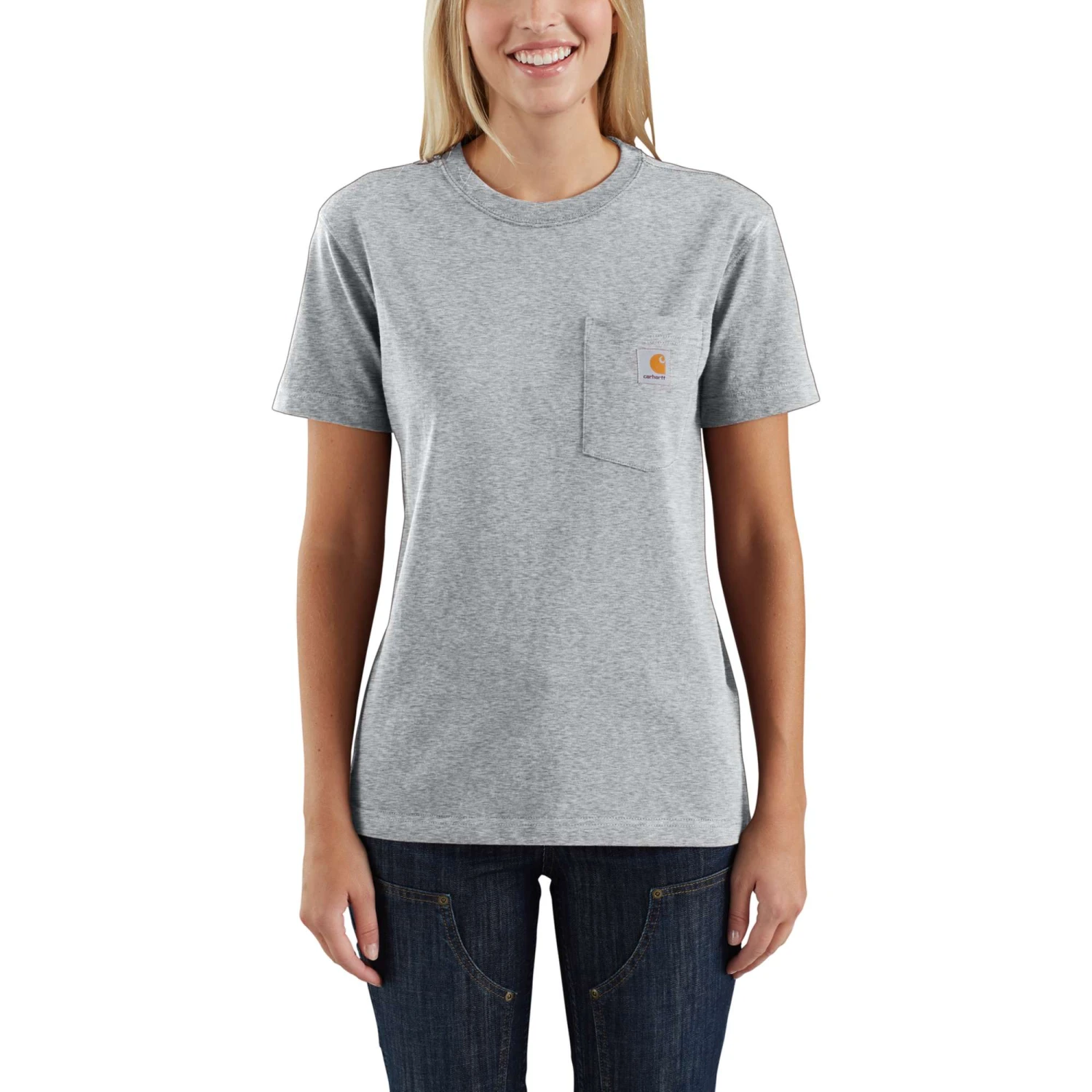 Carhartt Women's Shirt: WK87 103067 034 Heather Grey Short Sleeve Pocket Loose Fit Tshirt 1 Carhartt Women's Shirt: WK87 103067 034 Heather Grey Short Sleeve Pocket Loose Fit Tshirt