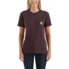 Carhartt Women's Shirt: WK87 103067 643 Deep Wine Short Sleeve Loose Fit Pocket Tshirt