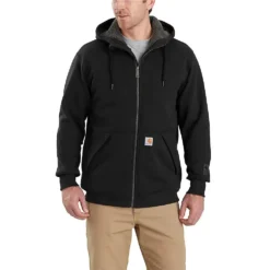 Carhartt Sweatshirt: Men's 103308 001 Black Rain Defender Sherpa-Lined Full-Zip Sweatshirt