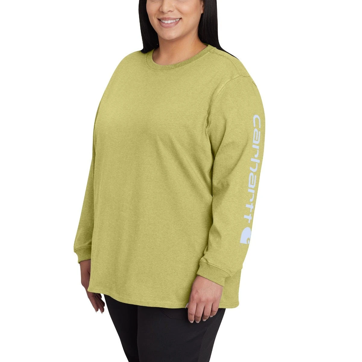 Carhartt Shirts: Women's 103401 GB9 Green Olive Heather Loose Fit Heavy Weight Long Sleeve Graphic T-Shirt 2 Carhartt Shirts: Women's 103401 GB9 Green Olive Heather Loose Fit Heavy Weight Long Sleeve Graphic T-Shirt - Image 2