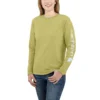 Carhartt Shirts: Women's 103401 GB9 Green Olive Heather Loose Fit Heavy Weight Long Sleeve Graphic T-Shirt