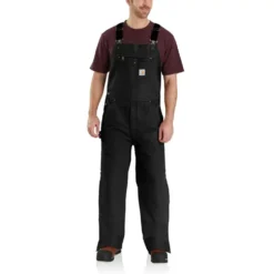 Carhartt Overalls: Men's 104031 BLK Black Insulated Loose Fit Washed Duck Overalls