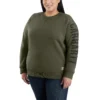 Carhartt Sweatshirts: Women's 104410 G73 Basil Heather Crewneck Relaxed Fit Graphic Sweatshirt