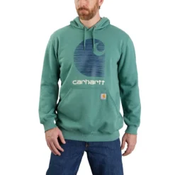Carhartt Sweatshirts: Men's 105431 L05 Slate Green Heather Defender Loose Fit “C” Logo Graphic Sweatshirt -Tessvero Sales Store 105431 l05 mf22 b 1