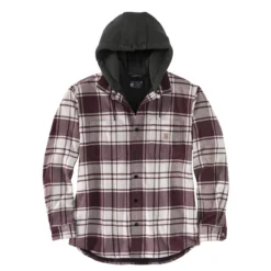 Carhartt Shirts: Men's 105621 W03 Malt Rugged Flex Flannel Fleece Lined Hooded Shirt Jacket