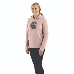 Carhartt Sweatshirts: Women's 105636 P15 Ash Rose Rain Defender Relaxed Fit “C” Logo Graphic Sweatshirt -Tessvero Sales Store 105636 p15 wf22 cm