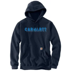 Carhartt Sweatshirts: Men's 105944 472 New Navy Rain Defender Loose Fit Logo Graphic Sweatshirt