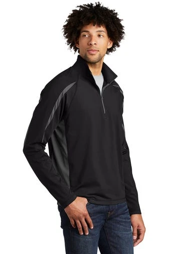 Sport-TeK Sweatshirts: Men's ST851 BCG Black Charcoal Grey Stretch 1/2-Zip Colorblock Pullover 2 Sport-TeK Sweatshirts: Men's ST851 BCG Black Charcoal Grey Stretch 1/2-Zip Colorblock Pullover - Image 2