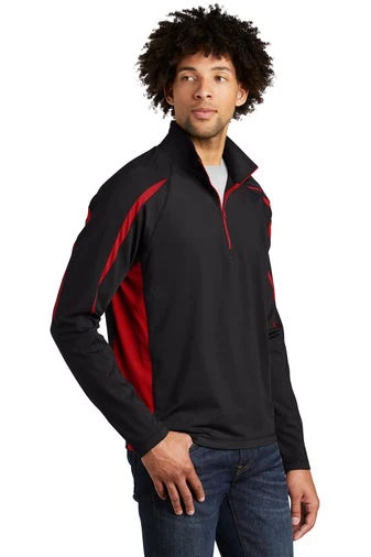 Sport-TeK Sweatshirts: Men's ST851 BTR Black True Red Stretch 1/2-Zip Colorblock Pullover 2 Sport-TeK Sweatshirts: Men's ST851 BTR Black True Red Stretch 1/2-Zip Colorblock Pullover - Image 2