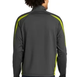 Sport-TeK Sweatshirts: Men's ST851 CGCG Charcoal Grey Charge Green Stretch 1/2-Zip Colorblock Pullover -Tessvero Sales Store 5496 chgycggn 2 st851chgycggnmodelback1 337w