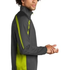 Sport-TeK Sweatshirts: Men's ST851 CGCG Charcoal Grey Charge Green Stretch 1/2-Zip Colorblock Pullover -Tessvero Sales Store 5496 chgycggn 3 st851chgycggnmodelside1 337w