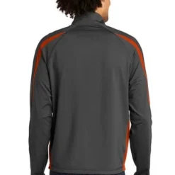 Sport-TeK Sweatshirts: Men's ST851 CGDO Charcoal Grey Deep Orange Stretch 1/2-Zip Colorblock Pullover 7 Sport-TeK Sweatshirts: Men's ST851 CGDO Charcoal Grey Deep Orange Stretch 1/2-Zip Colorblock Pullover -Tessvero Sales Store 5496 chgydpor 2 st851chgydpormodelback1 337w