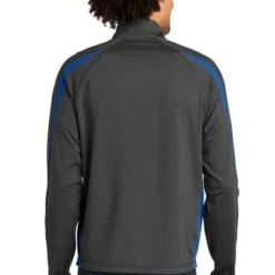 Sport-TeK Sweatshirts: Men's ST851 CGTR Charcoal Grey True Royal Stretch 1/2-Zip Colorblock Pullover -Tessvero Sales Store 5496 chgytrry 2 st851chgytrrymodelback1 337w