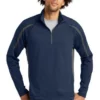 Sport-TeK Sweatshirts: Men's ST851 TNCG True Navy Charcoal Grey Stretch 1/2-Zip Colorblock Pullover