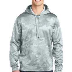 Sport-Teck Sweatshirts: Men's ST240 WHT White Sport-Wick CamoHex Fleece Hooded Pullover