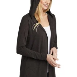 District Cardigans: Women's DT156 BKFST Black Forest Perfect Tri Hooded Cardigan -Tessvero Sales Store 9206 blackfrost 4 dt156blackfrostmodelhood 337w