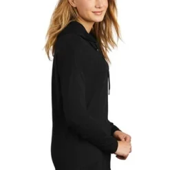 District Sweatshirts: Women's DT671 BLK Black Featherweight French Terry Hoodie -Tessvero Sales Store 9748 black 3 dt671blackmodelside 337w