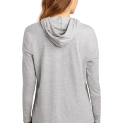 District Sweatshirts: Women's DT671 LHG Light Heather Grey Featherweight French Terry Hoodie -Tessvero Sales Store 9748 lighththrgry 2 dt671lighththrgrymodelback 1200w