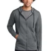 Sport-Tek Jackets: Men's ST293 DGH Dark Grey Heather PosiCharge Tri-Blend Wicking Fleece Full-Zip Hooded Jacket