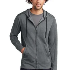 Sport-Tek Jackets: Men's ST293 DGH Dark Grey Heather PosiCharge Tri-Blend Wicking Fleece Full-Zip Hooded Jacket