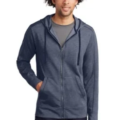 Sport-Tek Jackets: Men's ST293 TNVH True Navy Heather PosiCharge Tri-Blend Wicking Fleece Full-Zip Hooded Jacket