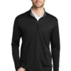 Port Authority Shirts: Men's K584 BSTG Black Steel Grey Silk Touch Performance 1/4-Zip Shirt