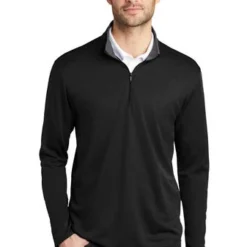 Port Authority Shirts: Men's K584 BSTG Black Steel Grey Silk Touch Performance 1/4-Zip Shirt