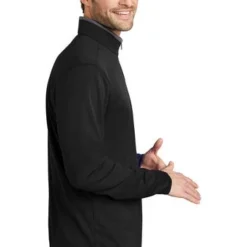 Port Authority Shirts: Men's K584 BSTG Black Steel Grey Silk Touch Performance 1/4-Zip Shirt -Tessvero Sales Store 9771 blacksteelgy 3 k584blacksteelgymodelside 337w