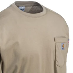 Carhartt Force Shirts: Men's 100235 250 Khaki Flame-Resistant Force Cotton Long-Sleeve T-Shirt