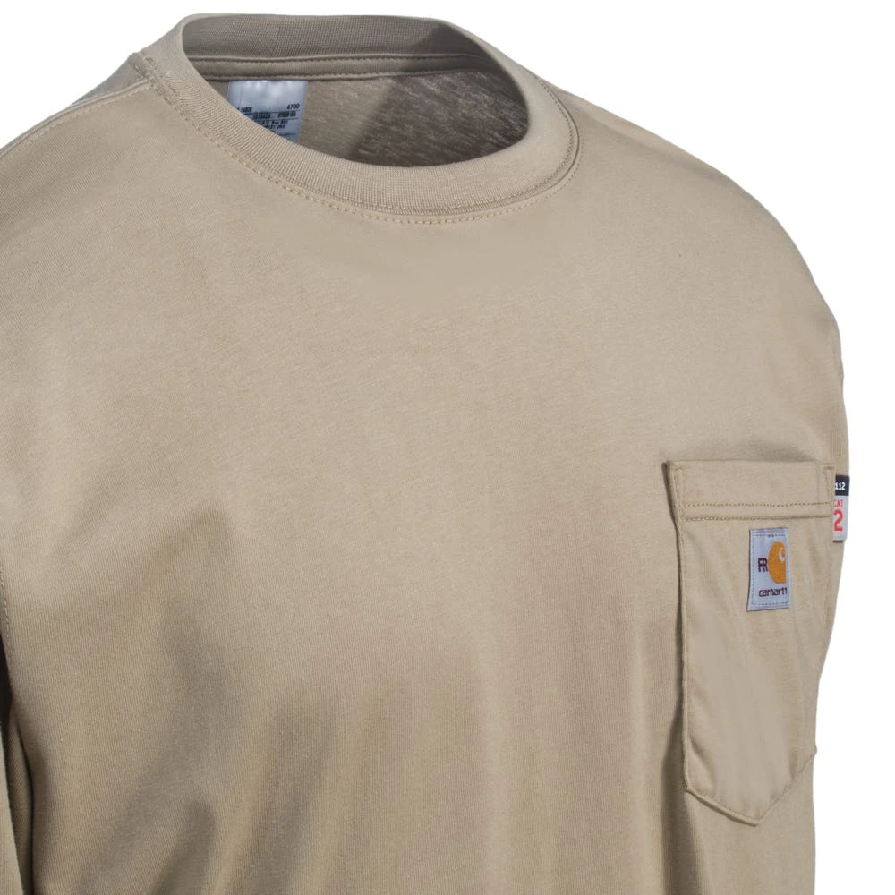 Carhartt Force Shirts: Men's 100235 250 Khaki Flame-Resistant Force Cotton Long-Sleeve T-Shirt 1 Carhartt Force Shirts: Men's 100235 250 Khaki Flame-Resistant Force Cotton Long-Sleeve T-Shirt