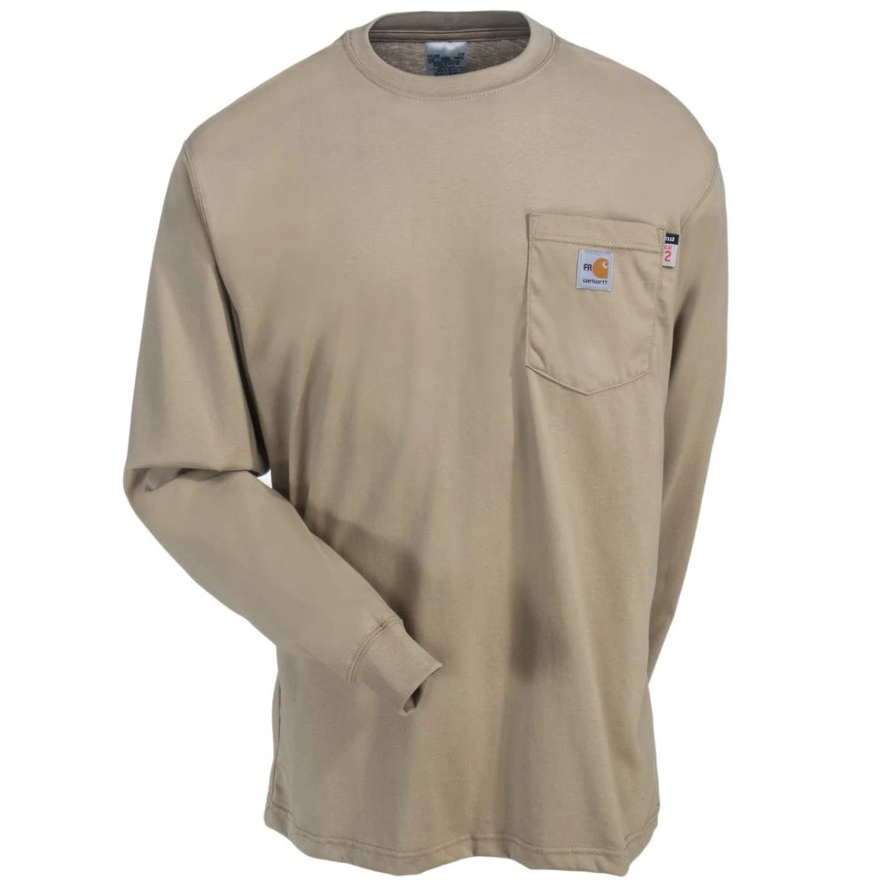 Carhartt Force Shirts: Men's 100235 250 Khaki Flame-Resistant Force Cotton Long-Sleeve T-Shirt 2 Carhartt Force Shirts: Men's 100235 250 Khaki Flame-Resistant Force Cotton Long-Sleeve T-Shirt - Image 2