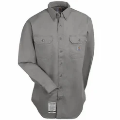 Carhartt Shirts: Men's FRS160 GRY Gray Flame Resistant Twill Shirt -Tessvero Sales Store carhartt frs160gry f 01