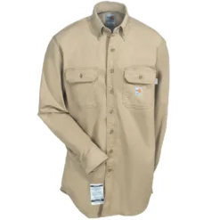 Carhartt Shirts: Men's FR Khaki FRS160 KHI Twill Flame Resistant Shirt -Tessvero Sales Store carhartt frs160khi f 01