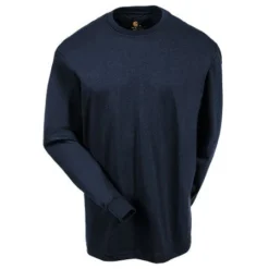 Carhartt Shirts: Men's K231 NVY Navy Blue Cotton Long Sleeve Logo Shirt -Tessvero Sales Store carhartt k231 nvy f 01