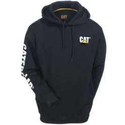 Caterpillar Sweatshirts: Men's 1910709 016 Black Hooded Trademark Banner Sweatshirt -Tessvero Sales Store cat 1910709 blk f 01