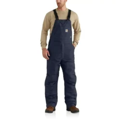 Carhartt Overalls: Men's 102691 410 Dark Navy Flame Resistant Quick Duck Quilt Lined Bib Overalls