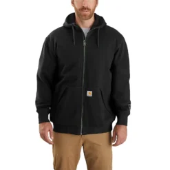 Carhartt Sweatshirts: Men's 104078 001 Black Midweight Rain Defender Thermal Lined Sweatshirt