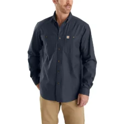 Carhartt Shirts: Men's 103554 412 Navy Rugged Flex Relaxed Fit Midweight Canvas Long Sleeve Shirt