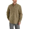Carhartt Shirts: Men's 103554 253 Dark Khaki Rugged Flex Relaxed Fit Midweight Canvas Long Sleeve Shirt