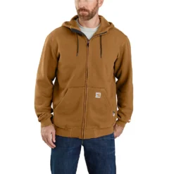 Carhartt Force Sweatshirts: Men's 104982 BRN Brown Flame Resistant Hooded Zip Front Sweatshirt