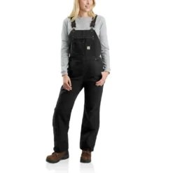 Carhartt Overalls: Women's 104049 BLK Black Quilt Lined Duck Bib Overall