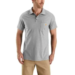Carhartt Force Shirts: Men's 103569 034 Heather Grey Force Cotton Delmont Pocket Polo