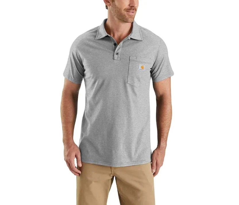 Carhartt Force Shirts: Men's 103569 034 Heather Grey Force Cotton Delmont Pocket Polo 1 Carhartt Force Shirts: Men's 103569 034 Heather Grey Force Cotton Delmont Pocket Polo