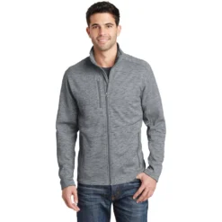 Port Authority Jacket: Men's F231 GRY Grey Digi Stripe Fleece Jacket -Tessvero Sales Store f231 grey model front 042015