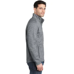 Port Authority Jacket: Men's F231 GRY Grey Digi Stripe Fleece Jacket -Tessvero Sales Store f231 grey model side 042015