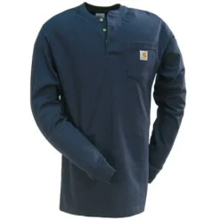 Carhartt Shirts: Men's Navy K128 NVY Long Sleeve Workwear Henley Shirt -Tessvero Sales Store image 59357