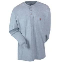 Carhartt Shirts: Men's Grey Long Sleeve K128 HGY Cotton Knit Henley Shirt -Tessvero Sales Store image 71974