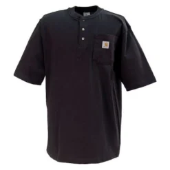 Carhartt Shirts: Men's Black K84 BLK Short Sleeve Henley Work Shirt -Tessvero Sales Store image 86316