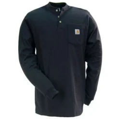 Carhartt Shirts: Men's Black K128 BLK Long Sleeve Workwear Henley Shirt -Tessvero Sales Store image 87889